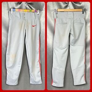 Nike Boys Vapor‎ Select Baseball Pants Gray Red Piping XS -BQ6443-056 Youth Gear
